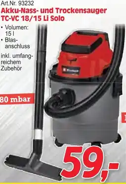 Zgonc Akku-Nass- und Trockensauger TC-VC 18/15 Li Solo Angebot
