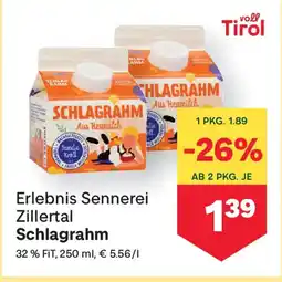 MPreis Erlebnis Sennerei Zillertal Schlagrahm Angebot