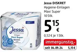 dm Jessa diskret hygiene-einlagen maxi super 10 stk. Angebot