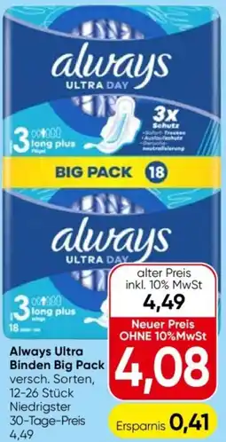 Spar Always Ultra Binden Big Pack Angebot