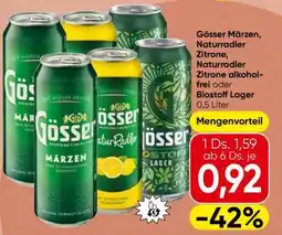 Spar Gösser Märzen, Naturradler Zitrone, Naturradler Zitrone alkoholfrei oder Biostoff Lager Angebot