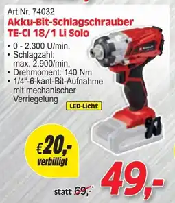 Zgonc Akku-Bit-Schlagschrauber TE-CI 18/1 Li Solo Angebot