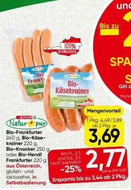 Eurospar Bio-Frankfurter 240 g, Bio-Käsekrainer 220 g, Bio-Knacker 250 g oder Bio-Hendl Frankfurter 220 g Angebot