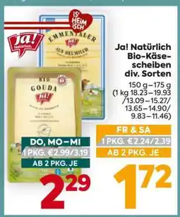 Billa Ja! Natürlich Bio-Käsescheiben div. Sorten Angebot