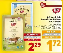 Billa Ja! Natürlich Bio-Käsescheiben div. Sorten Angebot