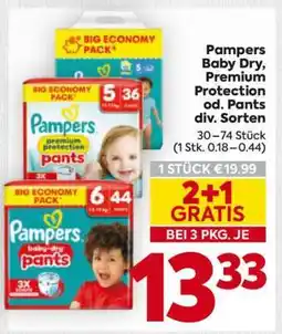 Billa Pampers Baby Dry, Premium Protection od. Pants div. Sorten Angebot