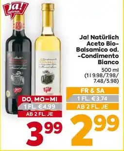 Billa Ja! natürlich aceto bio balsamico od condimento bianco Angebot