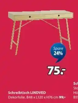 JYSK Schreibtisch LINDVED 48x120 2 Schubladen Eiche dunkel Angebot