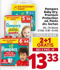 Billa Pampers Baby Dry, Premium Protection od. Pants Angebot