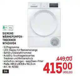 Metro Siemens wärmepumpen- trockner wt43hv04 Angebot