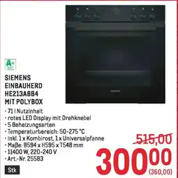 Metro Siemens einbauherd he213abb4 mit polybox Angebot