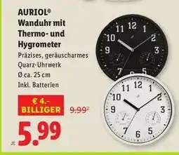 Lidl AURIOL Wanduhr mit Thermo- und Hygrometer Angebot