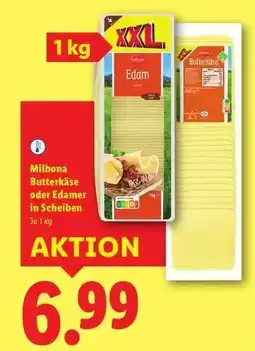 Lidl Milbona Butterkäse oder Edamer in Scheiben Angebot