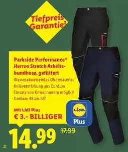 Lidl Parkside Performance Herren Stretch Arbeitsbundhose, gefüttert Angebot