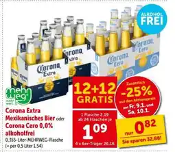 Interspar Corona Extra Mexikanisches Bier oder Corona Cero 0,0% alkoholfrei Angebot