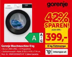Interspar Gorenje Waschmaschine 8 kg Angebot