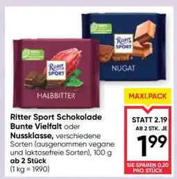 Maximarkt Ritter Sport Schokolade Bunte Vielfalt oder Nussklasse Angebot