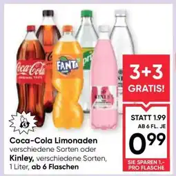Maximarkt Coca-Cola Limonaden verschiedene Sorten oder Kinley, verschiedene Sorten, 1 Liter, ab 6 Flaschen Angebot