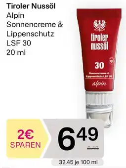 Bipa Tiroler Nussöl Alpin Sonnencreme & Lippenschutz LSF 30 Angebot