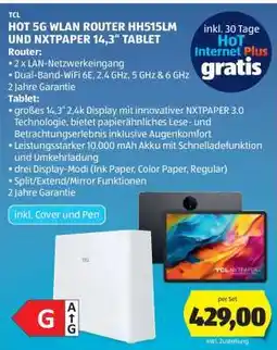 Hofer TCL HOT 5G WLAN ROUTER HH515LM UND NXTPAPER 14,3“ TABLET Angebot