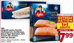 Billa Iglo Atlantik Lachs, Forelle, Wolfsbarsch, Goldbrasse, Black Tiger Garnelen, ASC, Dorsch div. Sorten, Angebot