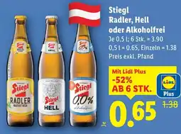 Lidl Stiegl Radler, Hell oder Alkoholfrei Angebot