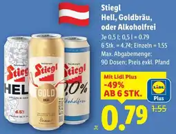 Lidl Stiegl Hell, Goldbräu, oder Alkoholfrei Angebot