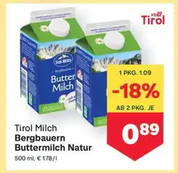 MPreis Tirol Milch Bergbauern Buttermilch Natur Angebot