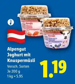 Lidl Alpengut Joghurt mit Knuspermüsli Angebot