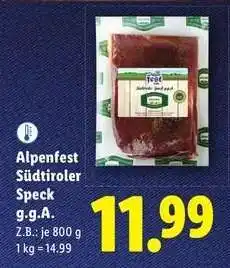 Lidl Alpenfest Südtiroler Speck g.g.A Angebot