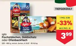 MPreis iglo Fischstäbchen, Goldschatz oder Ofenbackfisch Angebot