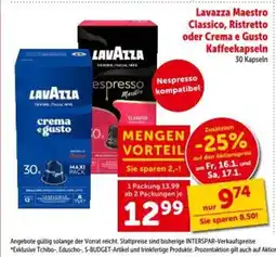 Interspar Lavazza Maestro Classico, Ristretto oder Crema e Gusto Kaffeekapseln Angebot