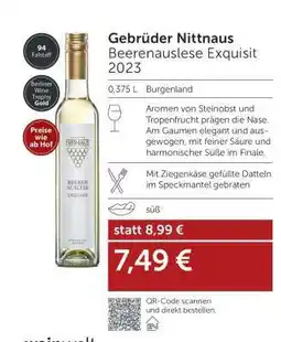Interspar Gebrüder Nittnaus Beerenauslese Exquisit 2023 Angebot