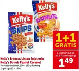Interspar Kelly's Erdnuss/Linsen Snips oder Kelly's Donuts Peanut Caramel Angebot