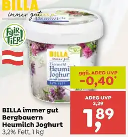 ADEG BILLA immer gut Bergbauern Heumilch Joghurt Angebot