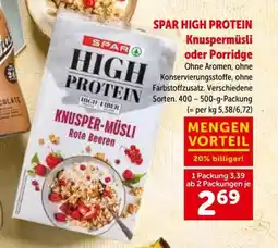 Interspar Spar high protein knuspermüsli oder porridge Angebot