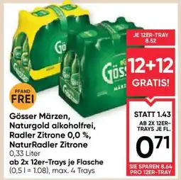 Maximarkt Gösser Märzen, Naturgold alkoholfrei, Radler Zitrone 0,0 %, NaturRadler Zitrone Angebot