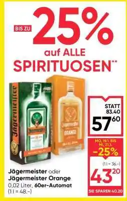 Maximarkt Jägermeister oder Jägermeister Orange Angebot