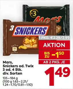 Billa Snickers od. Twix Angebot