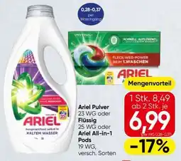 Spar Ariel Pulver 23 WG oder Flüssig 25 WG oder Ariel All-in-1 Pods 19 WG, versch. Sorten Angebot