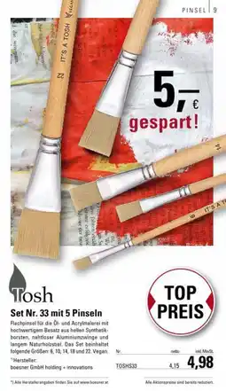 boesner Tosh Set Nr. 33 mit 5 Pinseln Angebot