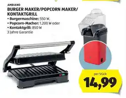 Hofer BURGER MAKER/POPCORN MAKER/KONTAKTGRILL Angebot