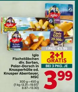 Billa Iglo Fischstäbchen, div. Sorten, Polar-Dorsch in Knusperhülle od. Knusper Abenteuer, MSC Angebot