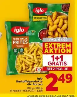 Billa Iglo Kartoffelprodukte div. Sorten Angebot