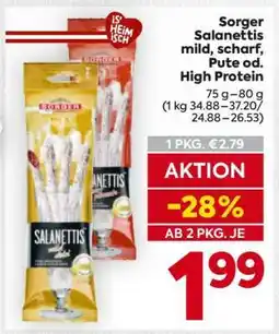 Billa Sorger Salanettis mild, scharf, Pute od. High Protein Angebot