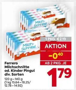 Billa Ferrero Milchschnitte od. Kinder Pingui div. Sorten Angebot