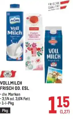 Metro Vollmilch frisch od. esl Angebot