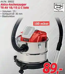 Zgonc Akku-Aschesauger TE-AV 18/15 Li C Solo Angebot