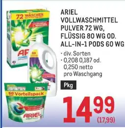 Metro ARIEL VOLLWASCHMITTEL PULVER 72 WG, FLÜSSIG 80 WG OD. ALL-IN-1 PODS 60 WG Angebot