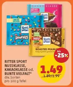 PENNY RITTER SPORT NUSSKLASSE, KAKAOKLASSE od. BUNTE VIELFALT Angebot